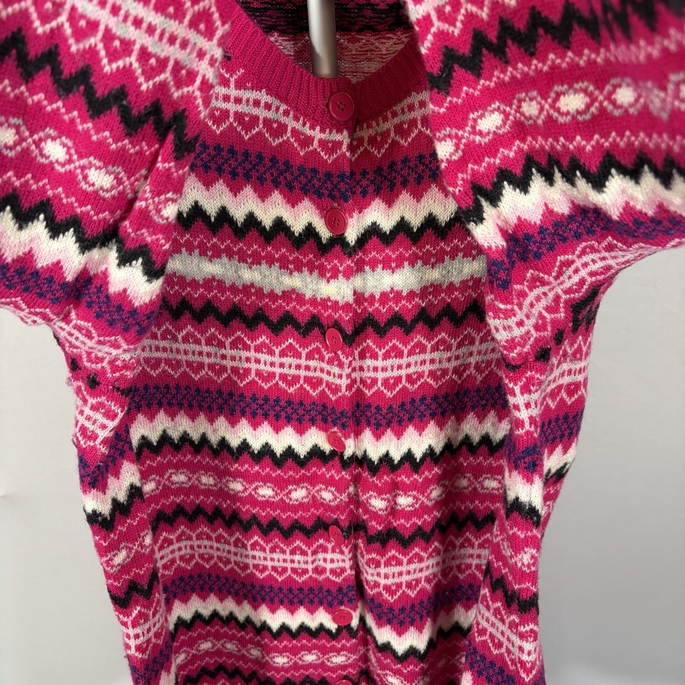 Talbots Petite XLP Pink Lambswool Blend Fair Isle Cardigan Cottage Ski Chic Prep - Picture 7 of 12